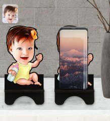 Kişiye Özel Bebek Karikatürlü Ahşap Biblo Telefon Standı-1