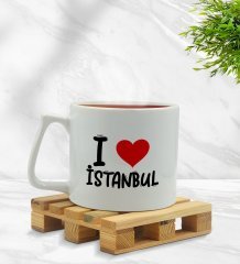 BK Gift I Love İstanbul Tasarımlı Middle Beyaz Kupa Bardak