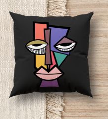 BK Gift Modern Art Tasarımlı Premium Kumaş Siyah Kırlent Yastık, Ev Hediyesi, Ev Dekorasyonu, Dekoratif Hediye-8