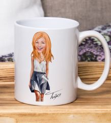 Bk Gift Kişiye Özel Karikatürlü Kadın Tasarımlı Beyaz Kupa Bardak-116, Arkadaşa Hediye , Karikatürlü Kupa Bardak