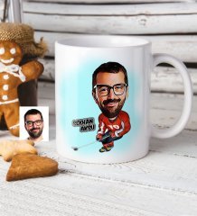 Kişiye Özel Bay Hokeyci Karikatür Beyaz Kupa Bardak