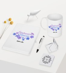 Kişiye Özel Öğretmenler Gününüz Kutlu Olsun Temalı Beyaz Defter Kalem Kupa Ayna Seti - 3