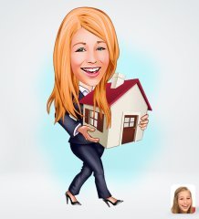 Kişiye Özel Kadın Emlakçı Karikatürlü Sosyal Medya Dijital Profil Fotoğrafı - Model 1