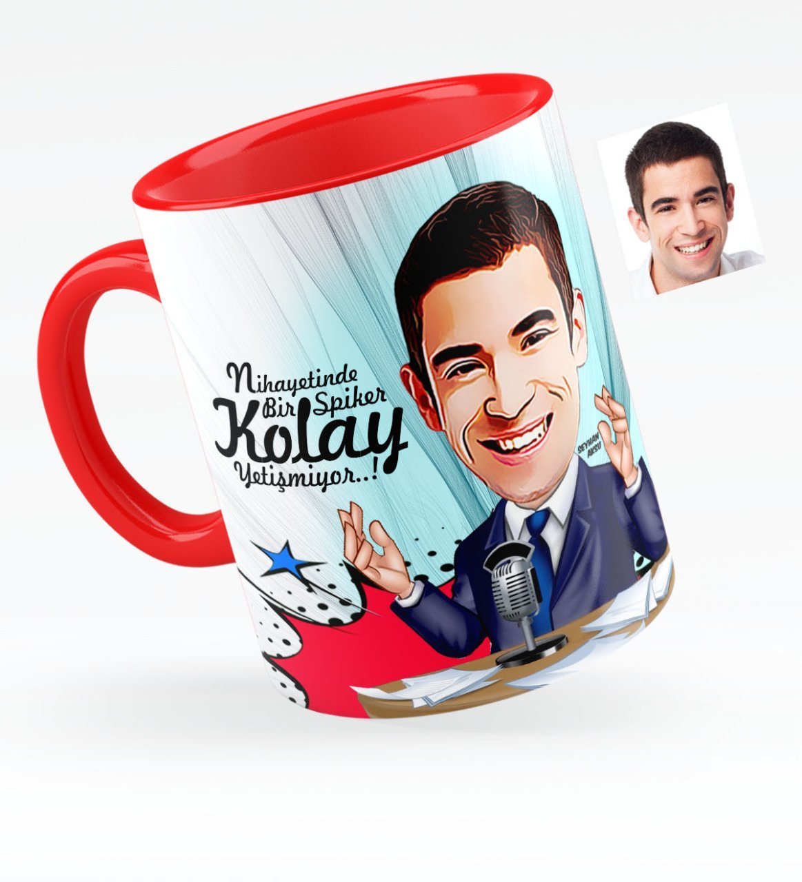 Kişiye Özel Bay Sunucu Karikatürlü Kırmızı Kupa Bardak - 1