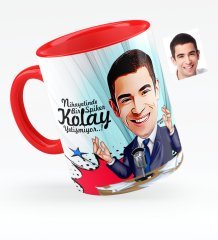 Kişiye Özel Bay Sunucu Karikatürlü Kırmızı Kupa Bardak - 1