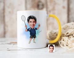 Bk Gift Kişiye Özel Badminton Karikatürlü Sarı Kupa Bardak-1, Sevgiliye Hediye, Arkadaşa Hediye