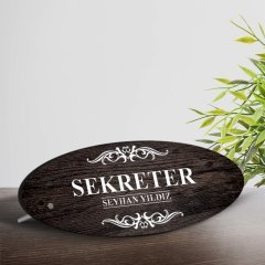 Kişiye Özel Mesleki Sekreter Ahşap Oval Masa İsimliği  - 3