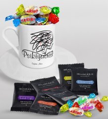 Kişiye Özel Psikiyatrist Türk Kahvesi Fincanı Selamlique Karışık Türk Kahvesi ve Haribo Şeker Hediye Seti-2