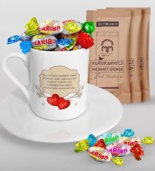 Kişiye Özel Sevgililer Günü Türk Kahvesi Fincanı Mehmet Efendi Kahve ve Haribo Şeker Hediye Seti-119