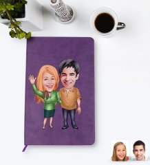 Kişiye Özel Sevgililer Karikatürlü Mor Termo Deri Defter Model 110