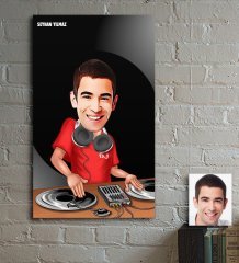 Kişiye Özel Bay DJ Karikatür Ahşap Tablo - 1