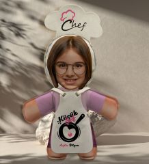 BK Gift Kişiye Özel Fotoğraflı Kız Çocuk Chef Bebek Yastık-1