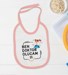 BK Kids Doktor Olucam Tasarımlı Pembe Bebek Body Zıbın ve Mama Önlüğü Hediye Seti-1
