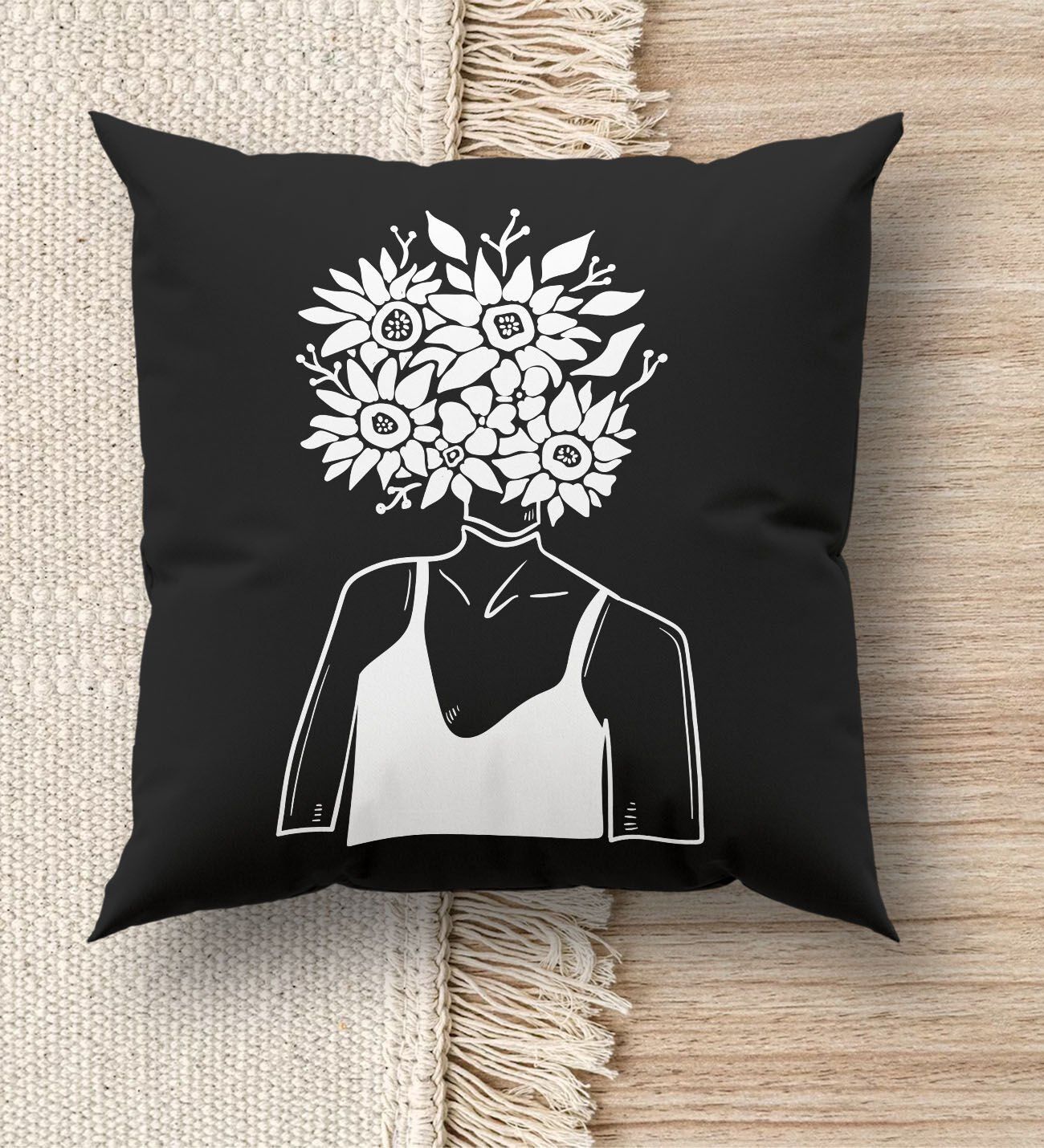 BK Gift Modern Art Tasarımlı Premium Kumaş Siyah Kırlent Yastık, Ev Hediyesi, Ev Dekorasyonu, Dekoratif Hediye-7