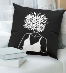 BK Gift Modern Art Tasarımlı Premium Kumaş Siyah Kırlent Yastık, Ev Hediyesi, Ev Dekorasyonu, Dekoratif Hediye-7