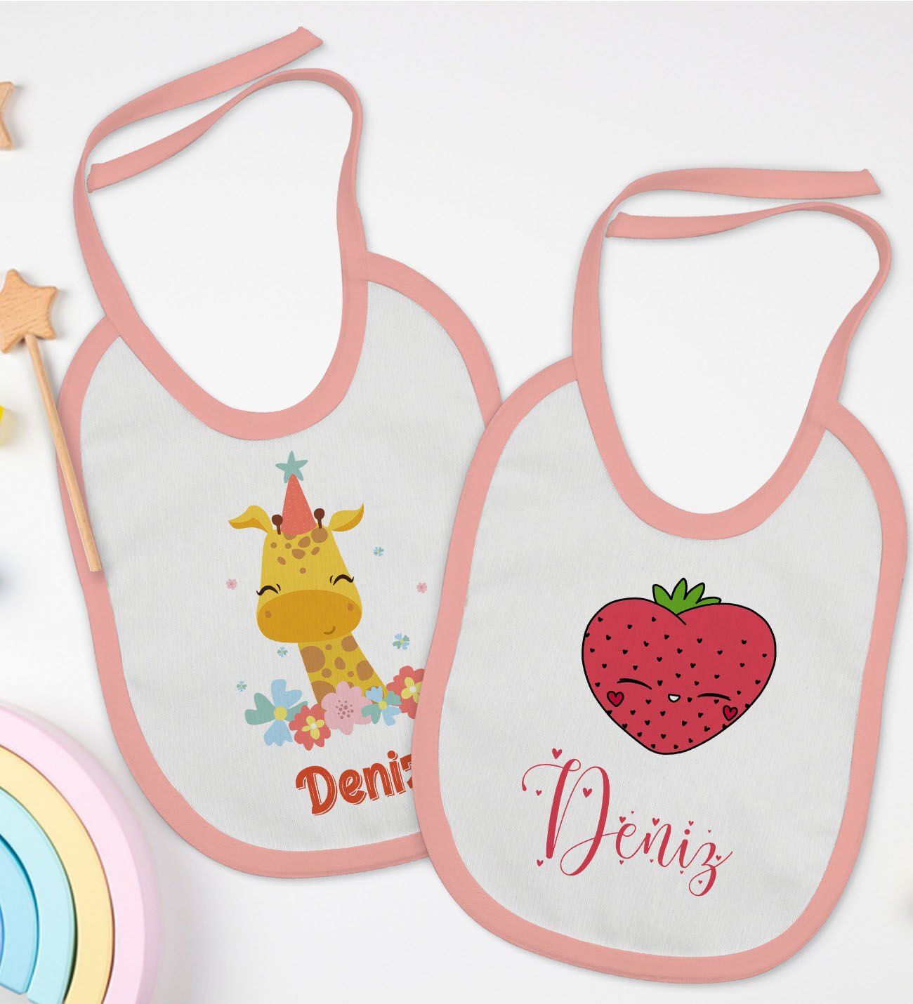 BK Kids Kişiye Özel İsimli 2’li Pembe Mama Önlüğü-13