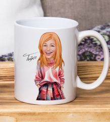 Bk Gift Kişiye Özel Karikatürlü Kadın Tasarımlı Beyaz Kupa Bardak-115, Arkadaşa Hediye , Karikatürlü Kupa Bardak
