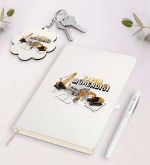 Kişiye Özel Yapım Mühendisi Beyaz Defter Kalem ve Anahtarlık Hediye Seti-1