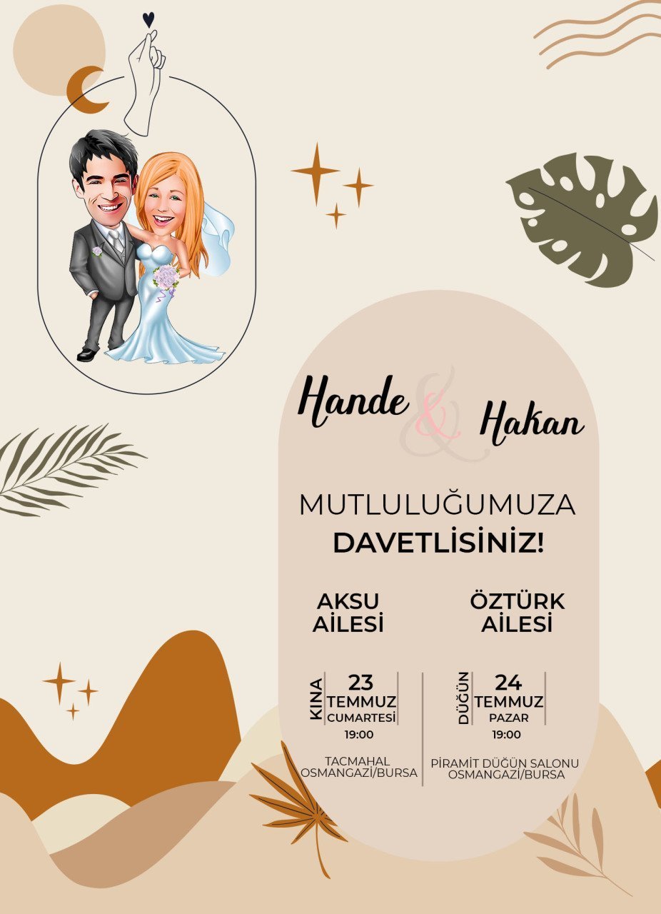 Kişiye Özel Karikatürlü Bitmeyen Düğün Davetiyesi Model 64