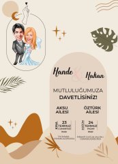Kişiye Özel Karikatürlü Bitmeyen Düğün Davetiyesi Model 64