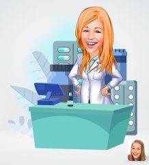 Kişiye Özel Kadın Eczacı Karikatürlü Sosyal Medya Dijital Profil Fotoğrafı - Model 4