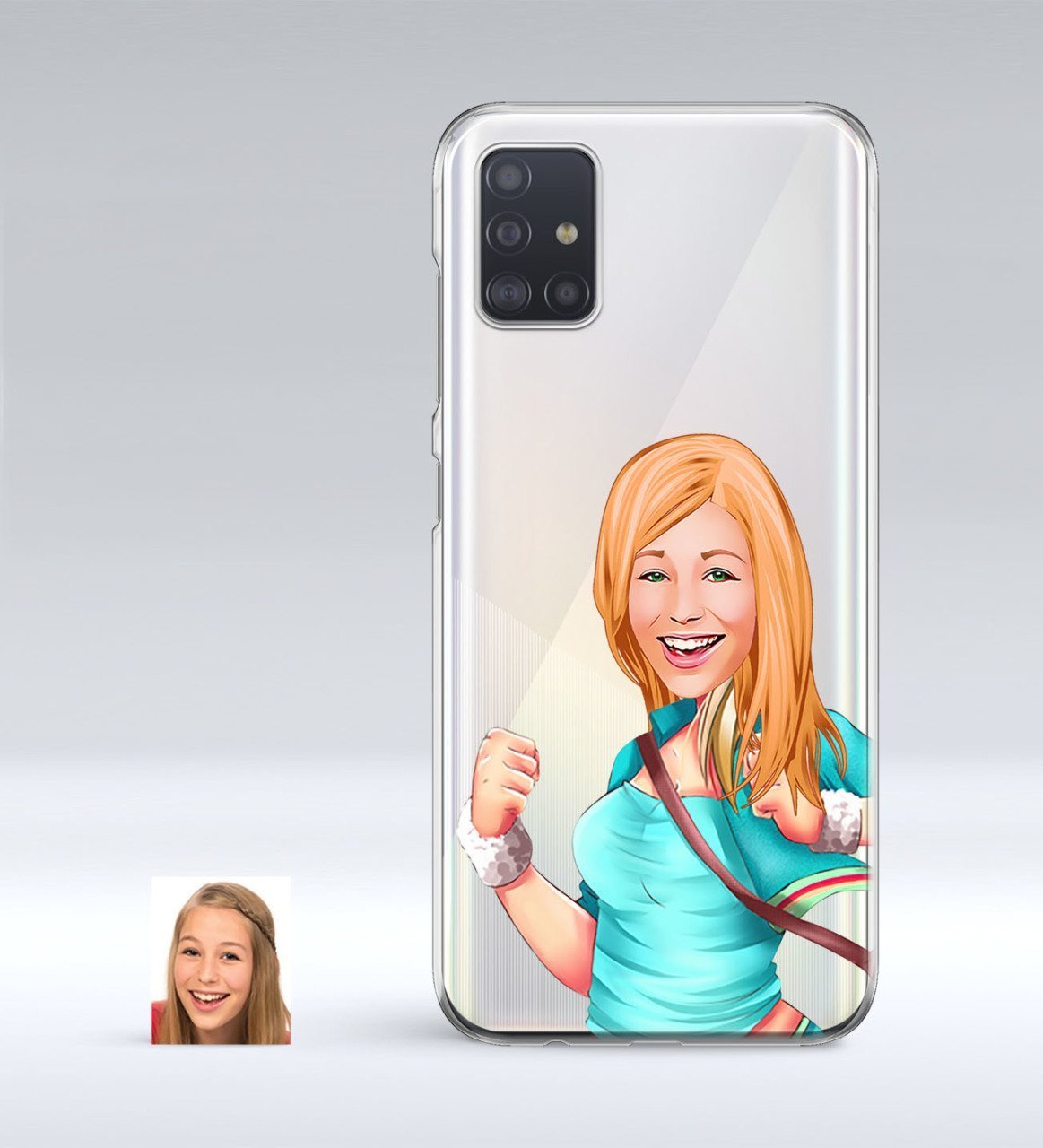 Kişiye Özel Kadın Karikatürlü Samsung Galaxy A51 İnce Şeffaf Silikon Telefon Kapağı-52