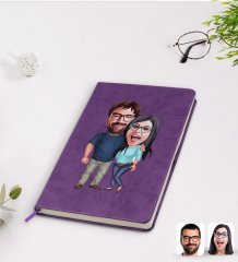 Kişiye Özel Sevgililer Karikatürlü Mor Termo Deri Defter Model 109