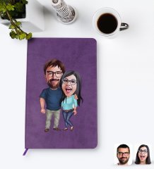 Kişiye Özel Sevgililer Karikatürlü Mor Termo Deri Defter Model 109