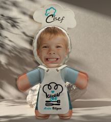 BK Gift Kişiye Özel Fotoğraflı Erkek Çocuk Chef Bebek Yastık-3