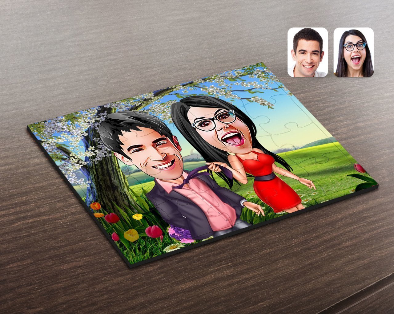 Kişiye Özel Sevgililer Karikatürlü Ahşap Puzzle-4