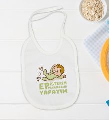 BK Kids Ep İsterim Tasarımlı Beyaz Bebek Body Zıbın ve Mama Önlüğü Hediye Seti-2