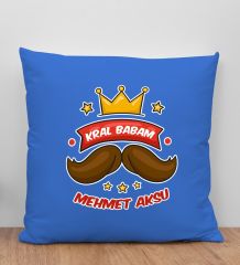 BK Gift Kişiye Özel İsimli Babalar Günü Tasarımlı Mavi Kırlent Yastık-5 Babaya Hediye, Ev Dekorasyonu, Babalar Günü Hediyesi