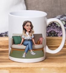 Bk Gift Kişiye Özel Karikatürlü Kadın Tasarımlı Beyaz Kupa Bardak-114, Arkadaşa Hediye , Karikatürlü Kupa Bardak