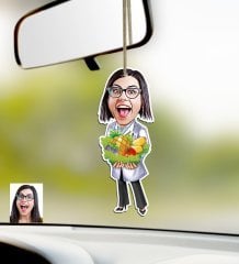 Kişiye Özel Bayan Diyetisyen Karikatürlü Ahşap Araba Dikiz Ayna Süsü