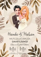 Kişiye Özel Karikatürlü Bitmeyen Düğün Davetiyesi Model 63