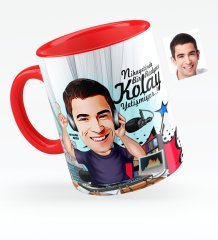 Kişiye Özel Bay Radyocu Karikatürlü Kırmızı Kupa Bardak - 1