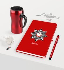 Kişiye Özel Polis Temalı Kırmızı Defter Kalem Termos Mug Seti - 1