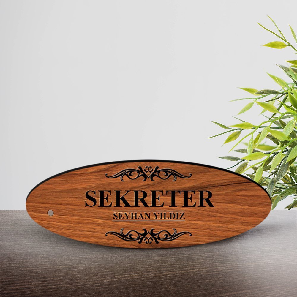 Kişiye Özel Mesleki Sekreter Ahşap Oval Masa İsimliği  - 1