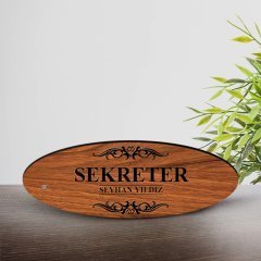 Kişiye Özel Mesleki Sekreter Ahşap Oval Masa İsimliği  - 1