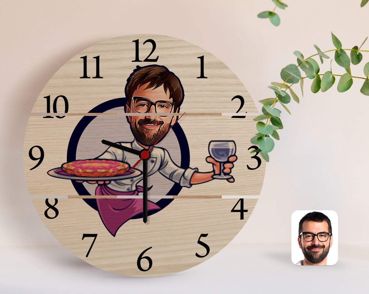 Kişiye Özel Erkek Garson Karikatürlü Otantik Ahşap Palet Saat-1