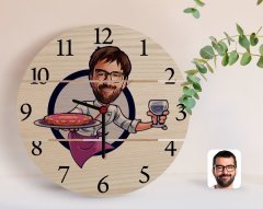 Kişiye Özel Erkek Garson Karikatürlü Otantik Ahşap Palet Saat-1