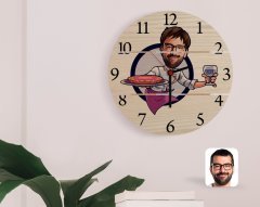 Kişiye Özel Erkek Garson Karikatürlü Otantik Ahşap Palet Saat-1
