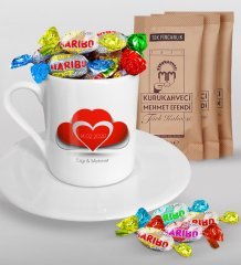 Kişiye Özel Sevgililer Günü Türk Kahvesi Fincanı Mehmet Efendi Kahve ve Haribo Şeker Hediye Seti-117