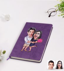 Kişiye Özel Sevgililer Karikatürlü Mor Termo Deri Defter Model 108