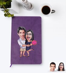 Kişiye Özel Sevgililer Karikatürlü Mor Termo Deri Defter Model 108
