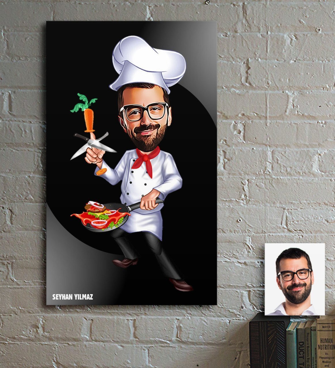 Kişiye Özel Bay Chef Karikatür Ahşap Tablo - 1