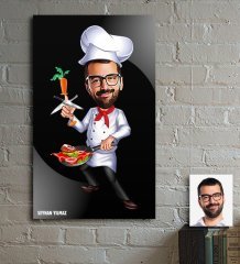 Kişiye Özel Bay Chef Karikatür Ahşap Tablo - 1
