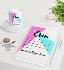 Kişiye Özel Doğum Günü Takvim Beyaz Defter Kalem Türk Kahvesi Fincanı Seti-4