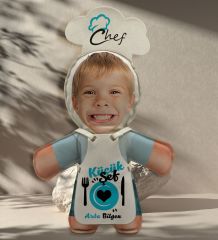 BK Gift Kişiye Özel Fotoğraflı Erkek Çocuk Chef Bebek Yastık-2