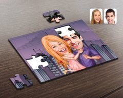 Kişiye Özel Sevgililer Karikatürlü Ahşap Puzzle-3